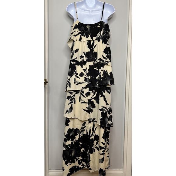Old Navy Y2K Tiered Maxi Dress M Floral Black Cream Feminine Millennial Event - Picture 3 of 14